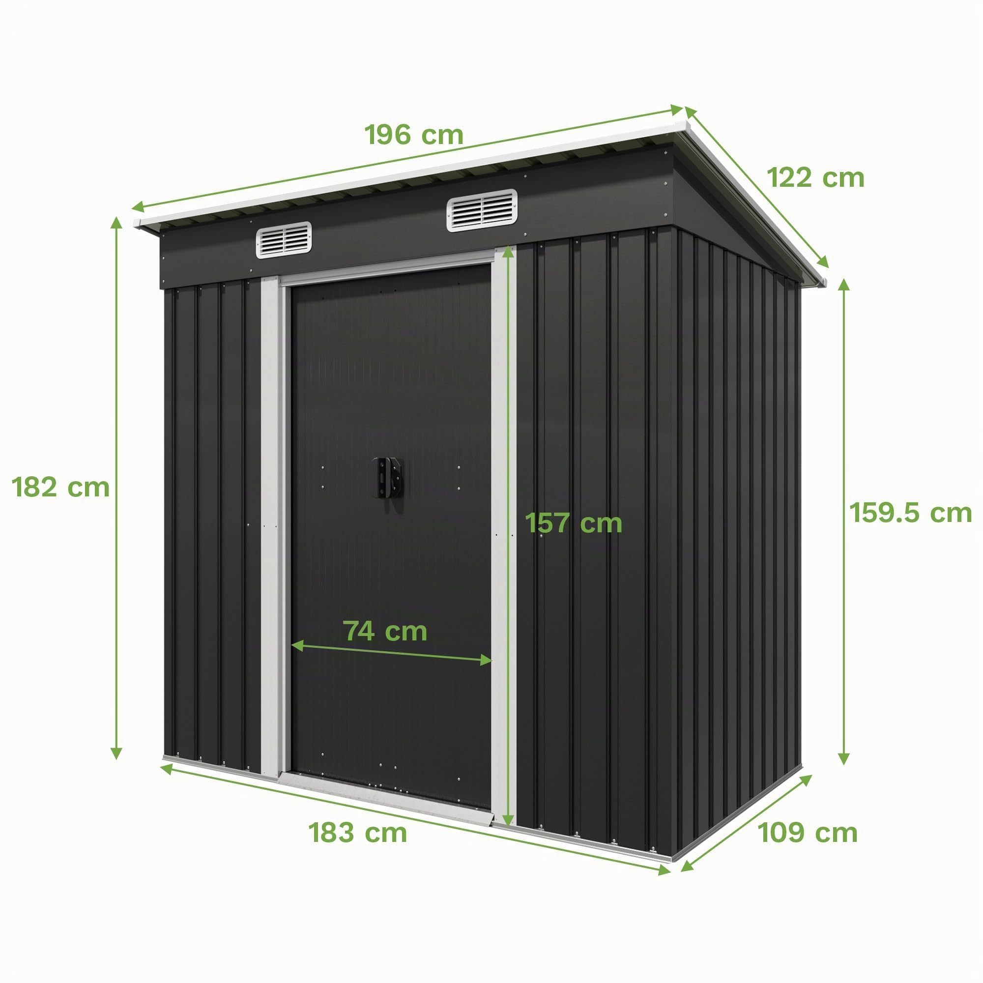 TRIUMPHKEY Abri de Jardin en métal 183x109x182cm avec Fondation 3,6m³ Abri de Jardin avec Toit en appentis et 2 Portes coulissantes, Anthracite, Garage à vélos, Résistant aux intempéries pour Outils