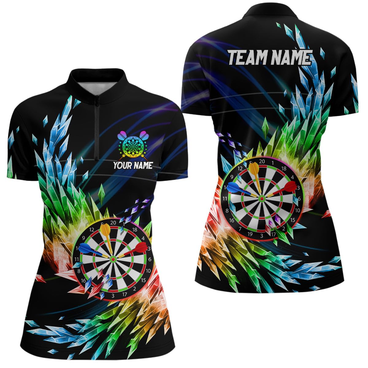 3D Bunte Gefrorene EIS-Männer & Frauen Darts Polo & Quarter-Zip Shirts – Individuelle Dartboard Darts Bekleidung Jerseys T1431