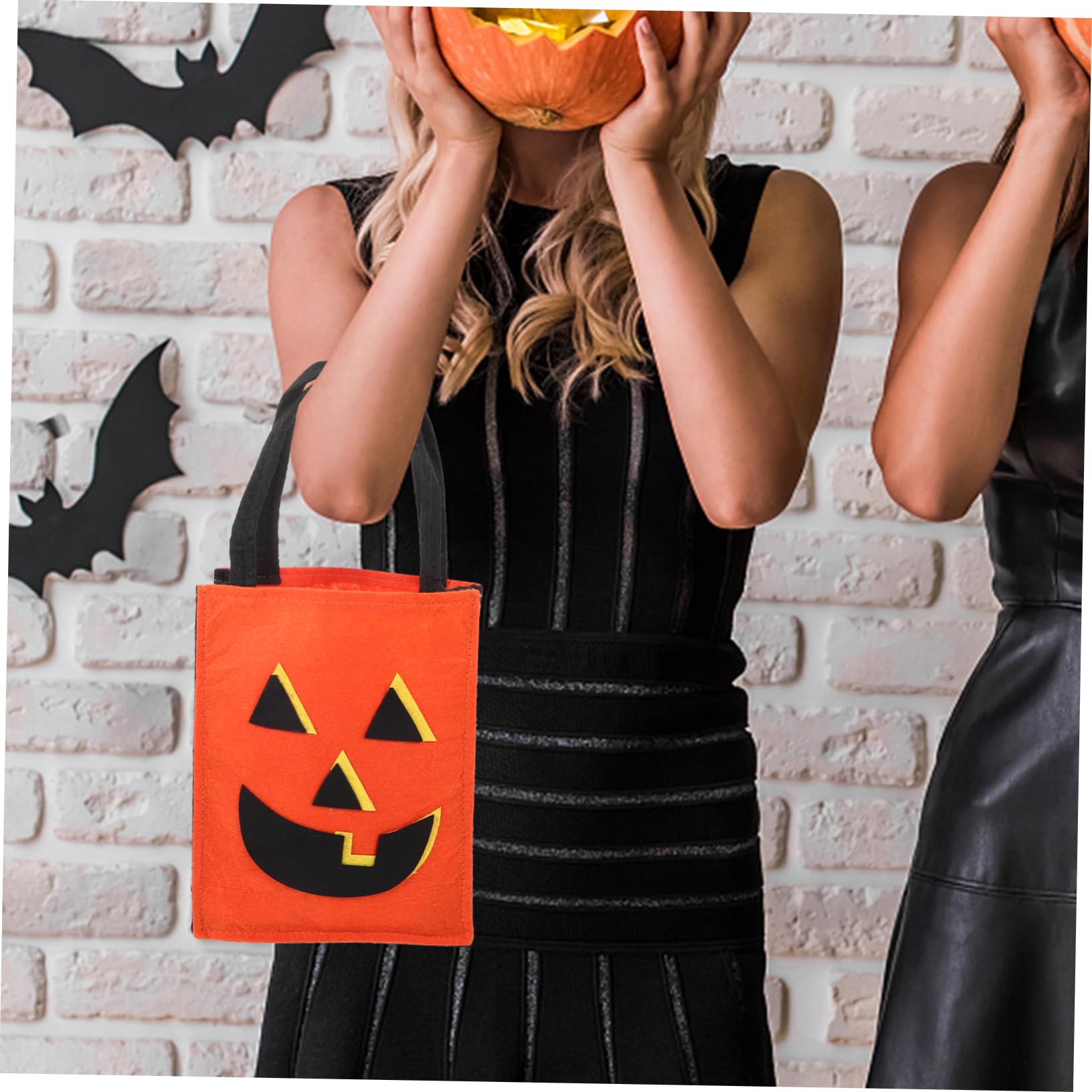 minkissy 7stücke Lustiger Halloween Süßigkeitenbeutel Orangefarbener Non-woven Kürbisbeutel Für Sammeln Von Süßigkeiten Und Snacks