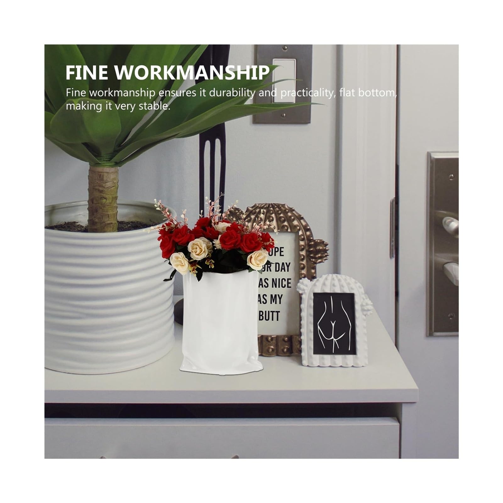 Vasen für die Wohnzimmerdekoration Keramikvase, milchweiß, Desktop-Blumenbehälter, Ornament, kreative faltige Taschenform Fürs Wohnzimmer
