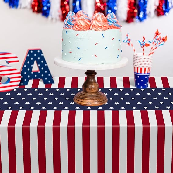 4 Pack 4th of July Tablecloths, 108 x 54 Fourth of July Tablecloth, 250th Anniversay Disposable Tablecloth, Plastic Patriotic Table Cover for Memorial Day Fourth of July Decorations
