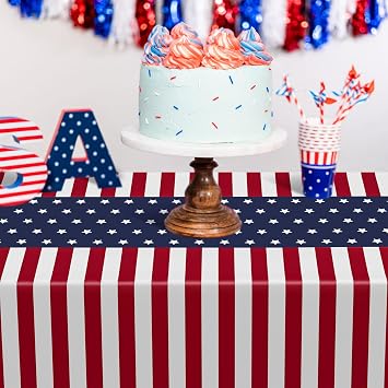 4 Pack 4th of July Tablecloths, 108 x 54 Fourth of July Tablecloth, 250th Anniversay Disposable Tablecloth, Plastic Patriotic Table Cover for Memorial Day Fourth of July Decorations