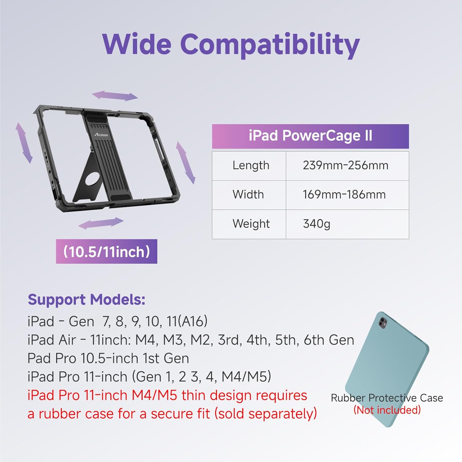 Accsoon PowerCage II iPad Cage Protective iPad Case for iPads Gen 7,8,9,10,11 & i-Pad Air 3,4,5,6,7 & iPads Pro 10.5inch & 11inch M4, M5 Tablet Cage, Use with SeeMo/SeeMo 4K/CineView for Monitoring