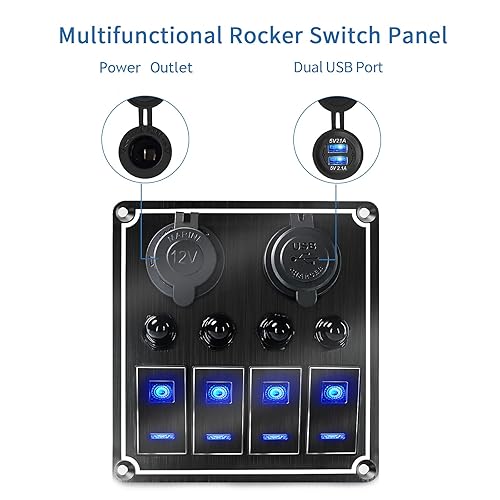 Miniatura 4 de Panel de interruptores basculantes  Panel de interruptor de palanca de aluminio de 6 bandas, panel de interruptores de 12 V24 V con voltímetro 4.2 A