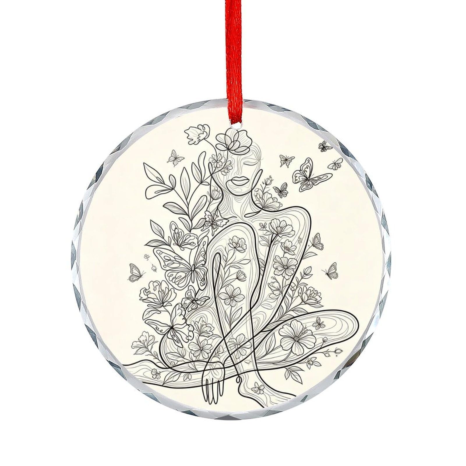 Btcowzrv Style Abstract Woman Butterfly Round Ornament Hanging Pendant Decor
