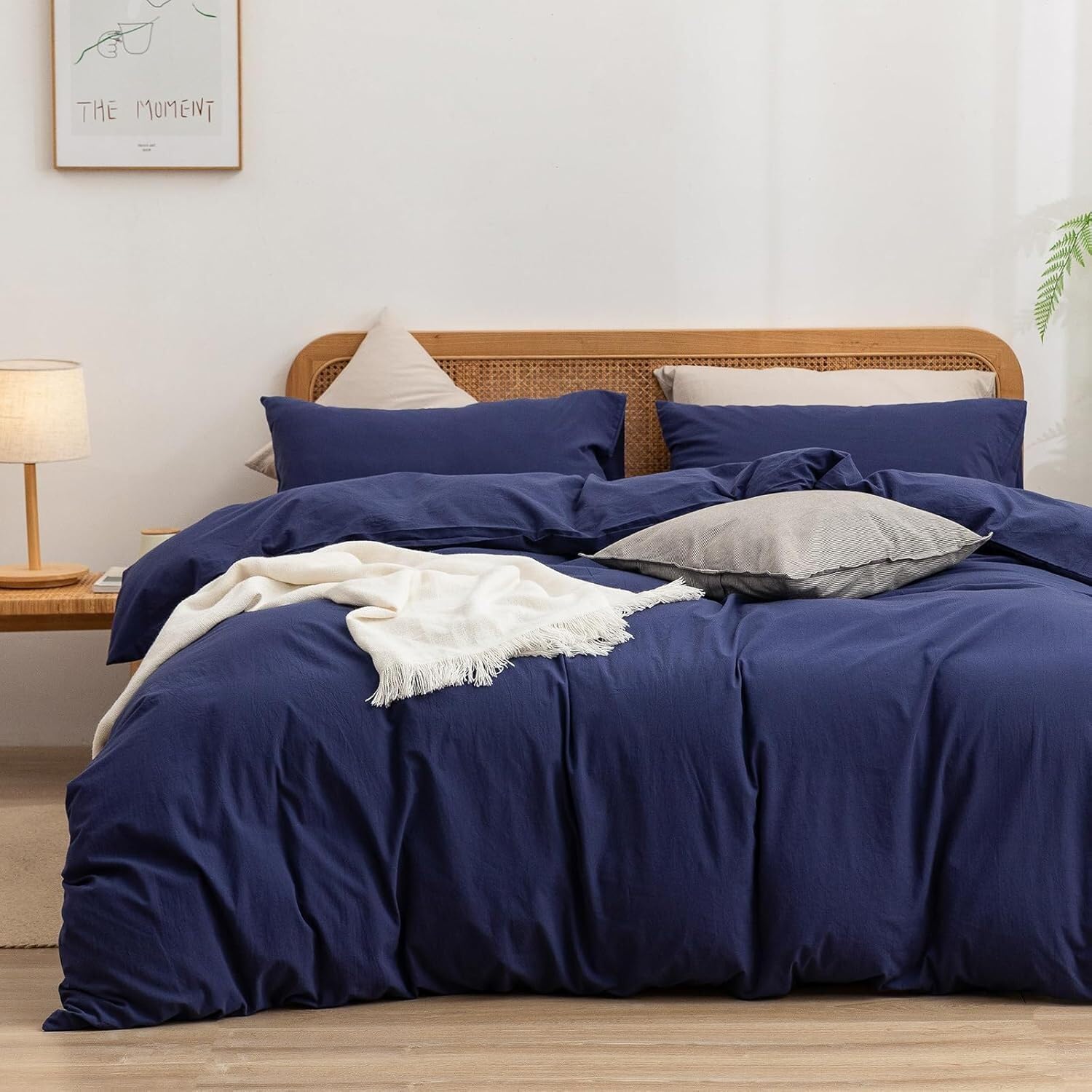 Housse de couette 240x260 coton bleu marine unie avec fermeture éclair