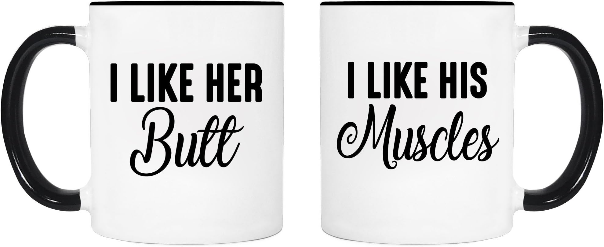 I Like Her Butt - I Like His Muscles - Mug Set - Couple Mugs - Couple Gift - Set Of Two Coffee Mugs