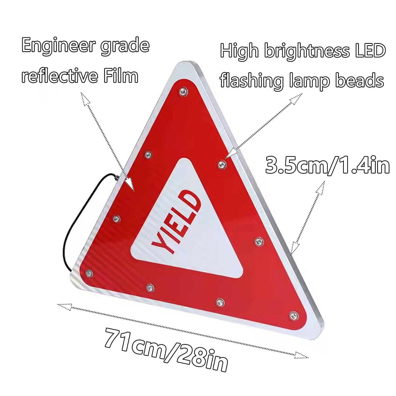 Znak priorytetowy 71 cm, zasilany energią słoneczną migający znak priorytetowy LED, migające znaki priorytetowe LED z aluminium drogowe metalowe tabliczki z akcesoriami montażowymi (A,71 cm / 28 cali)