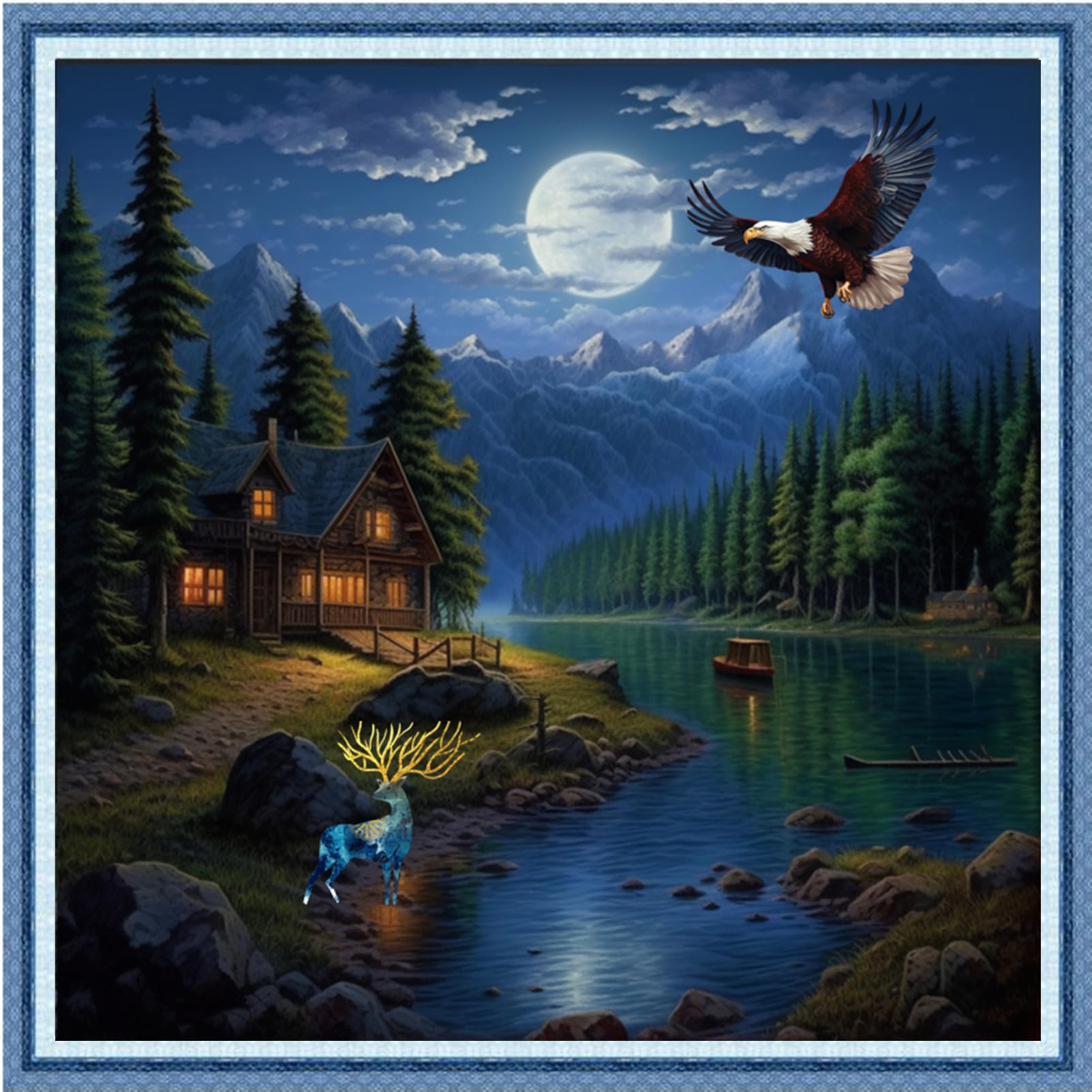 Funxvoot Stamped Cross Stitch Kits Beginners Full Range of Embroidery Kits for Adults 11CT Embroidery Patterns Needlepoint Kits Printed Cross Stitch Kits - (Night View by The Lake 18x18 inchs)