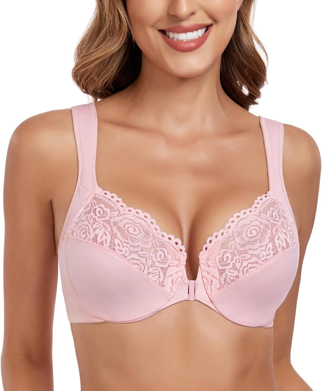 Lemorosy Dames volledige cups, ongevoerd, beugelbeha voorzijde, vershcluss, T-shirt, beha, comfort, grote maten, U-rug, rozenkant, zwart, 105C