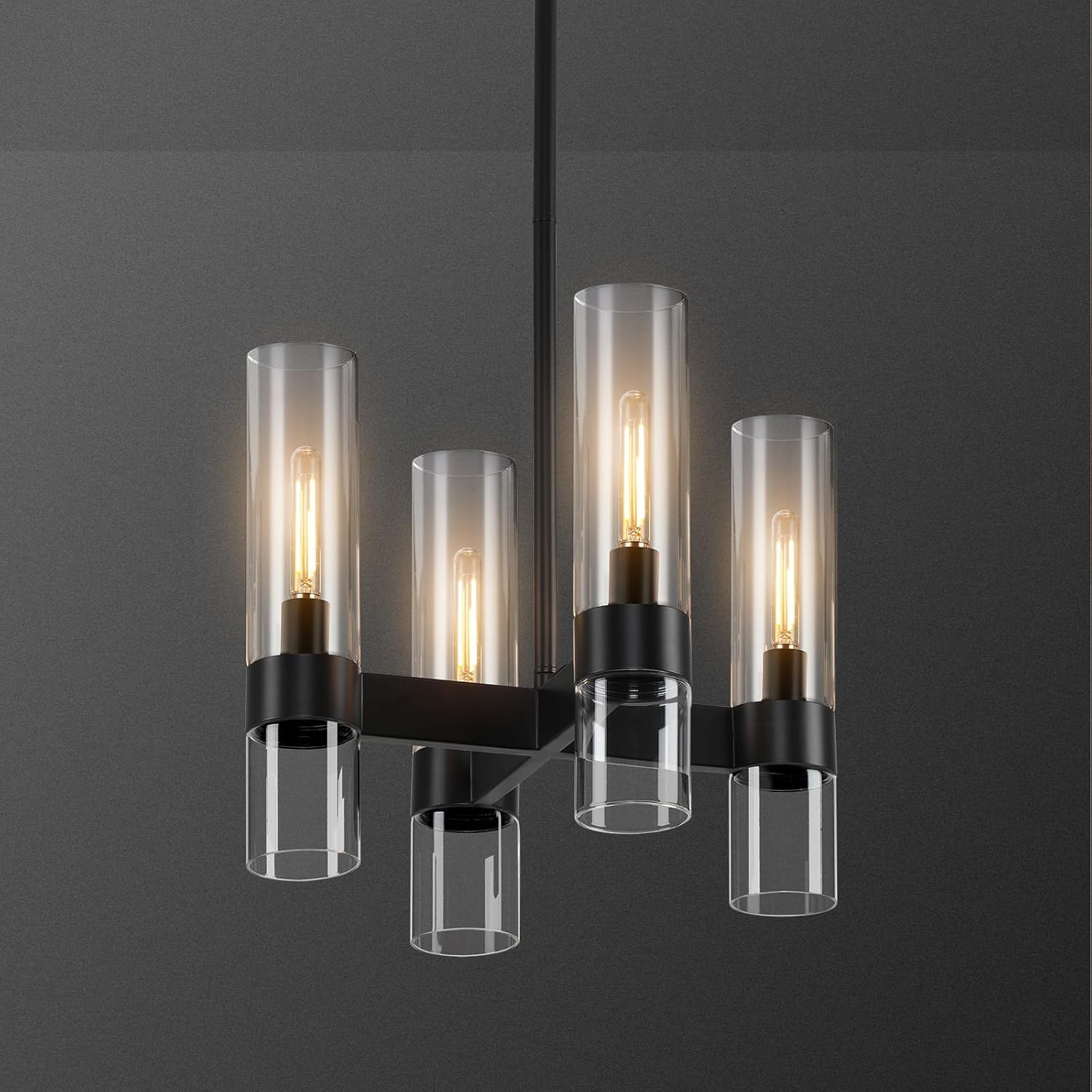 4 Lights Black Chandeliers for Dining Room Light Fixture | Entryway Chandelier for Foyer with Glass Cover | Kitchen Island Lighting Over Table for Hallway | Entryway | Corridors | Bedroom