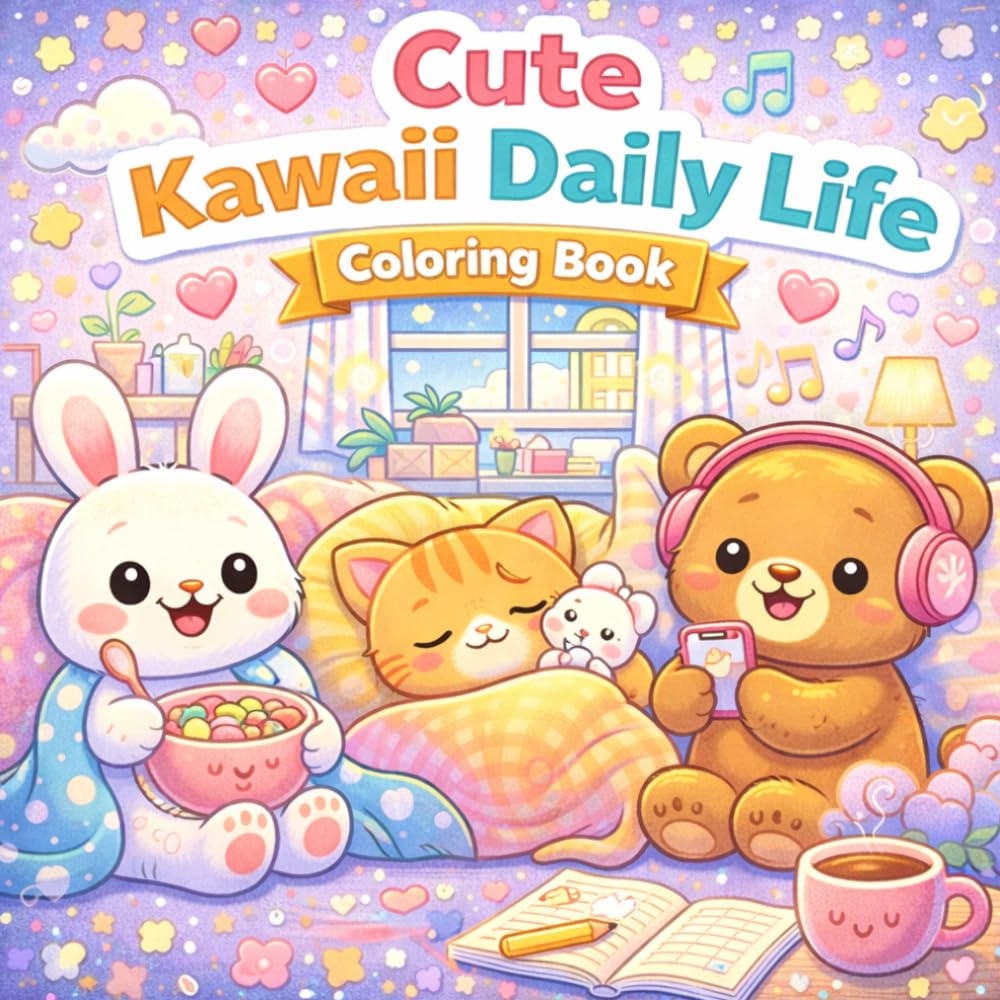 Cute Kawaii Daily Life coloring book for kids: Adorable Everyday Moments with Cute Characters | Bold & Easy Coloring Pages for Kids Ages 3–8