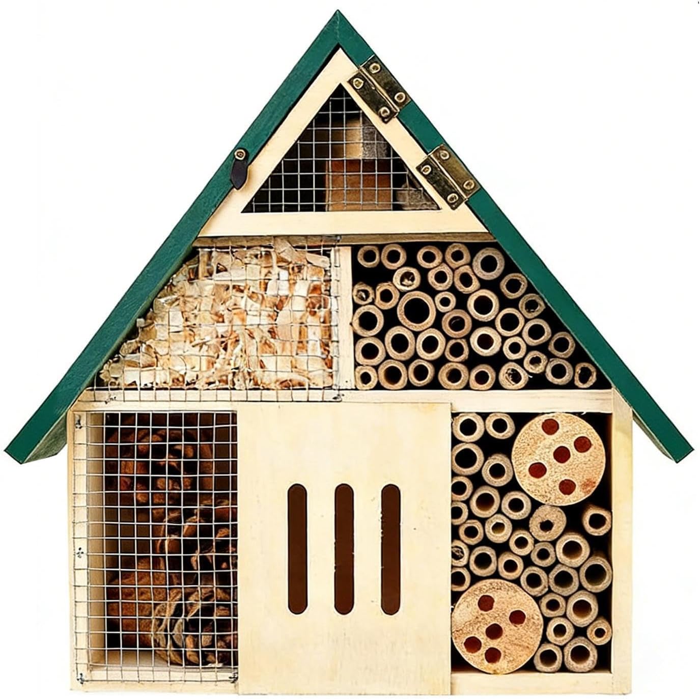 Wooden Ladybug House - Weatherproof Yard Decoration, 25x15x15cm Garden Ladybug Hotel Outside Butterfly Habitat for Fence Tree Orchard Balcony Terrace Courtyard Park Farm Durable Eco-Friendly