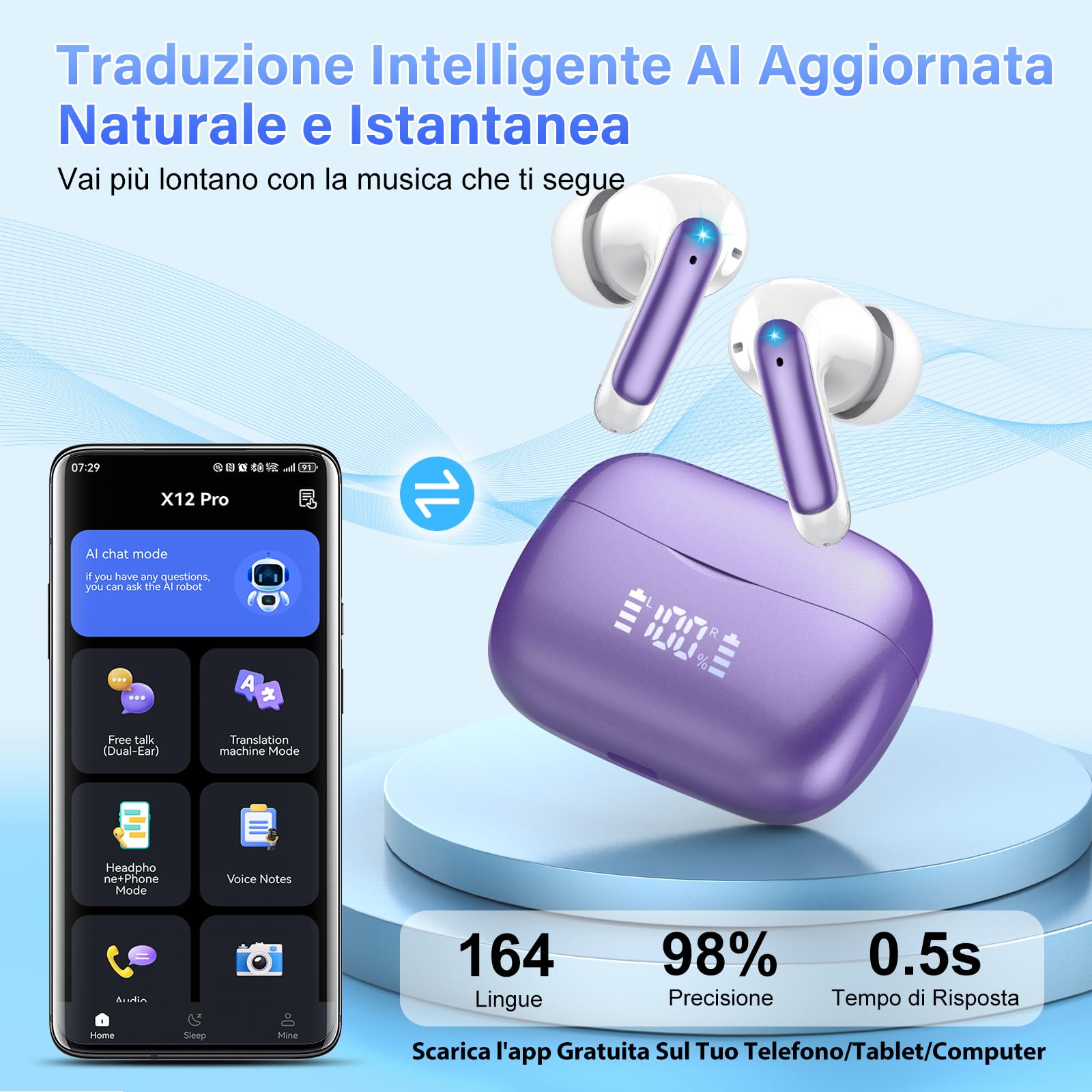 Ai Earphones Multilingue Instant Translation Bluetooth 5.4 - Dettaglio