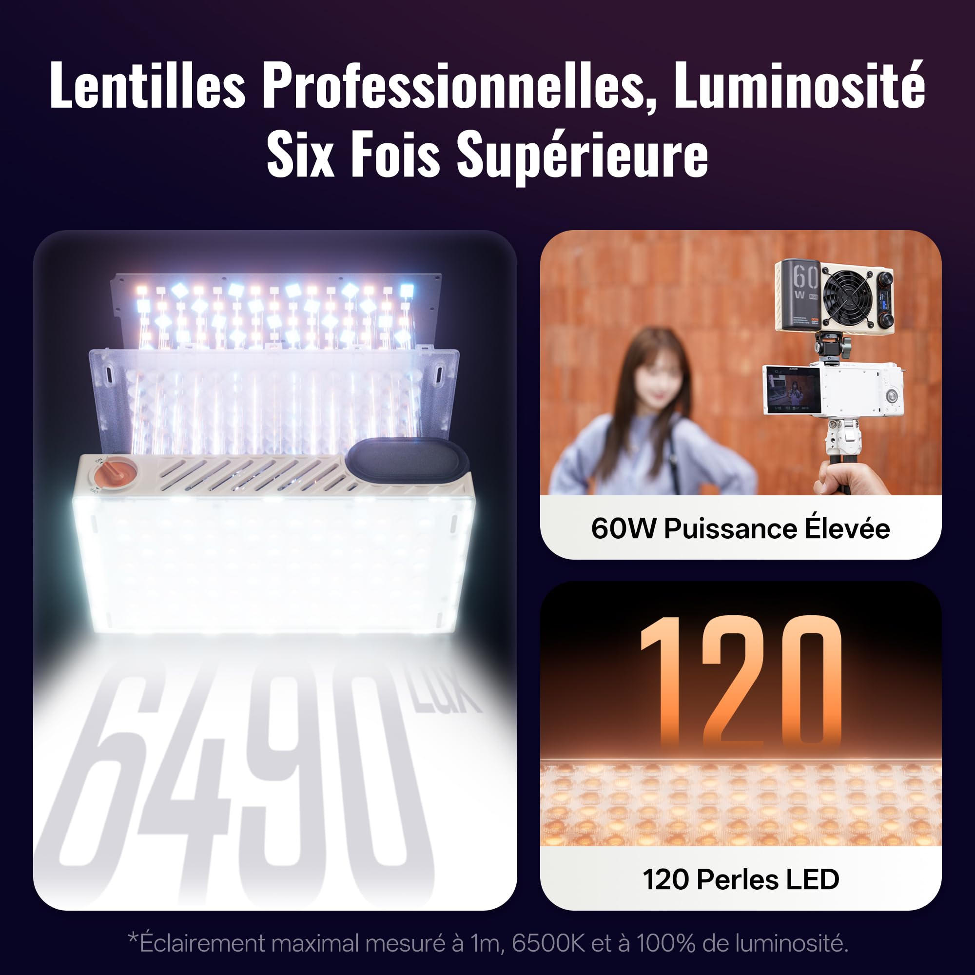 ZHIYUN FIVERAY M60 Ultra 60W RGB Lumiere Vidéo[Officiel] Lumiere LED pour Camera, Cold Shoe, Magnétique Mount, éclairage Vidéo Portable, Batterie 4500mAh, Contrôle APP&Maître-Esclave,2500K~10000K,430g