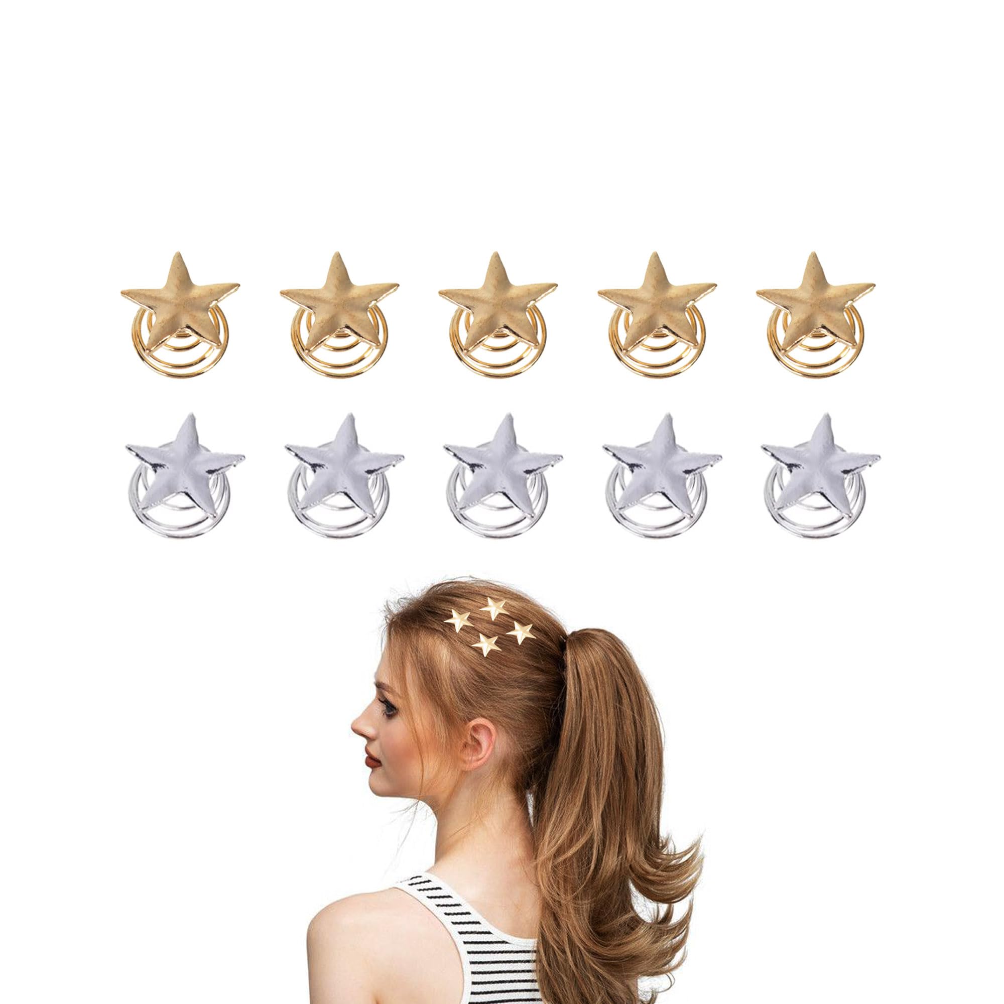 Lot de 10 épingles à cheveux en spirale - Étoiles - Épingles à cheveux en spirale - Accessoire de cheveux pour femme et fille - Pour mariage, fête de mariage, fête de mariée, etc (doré +