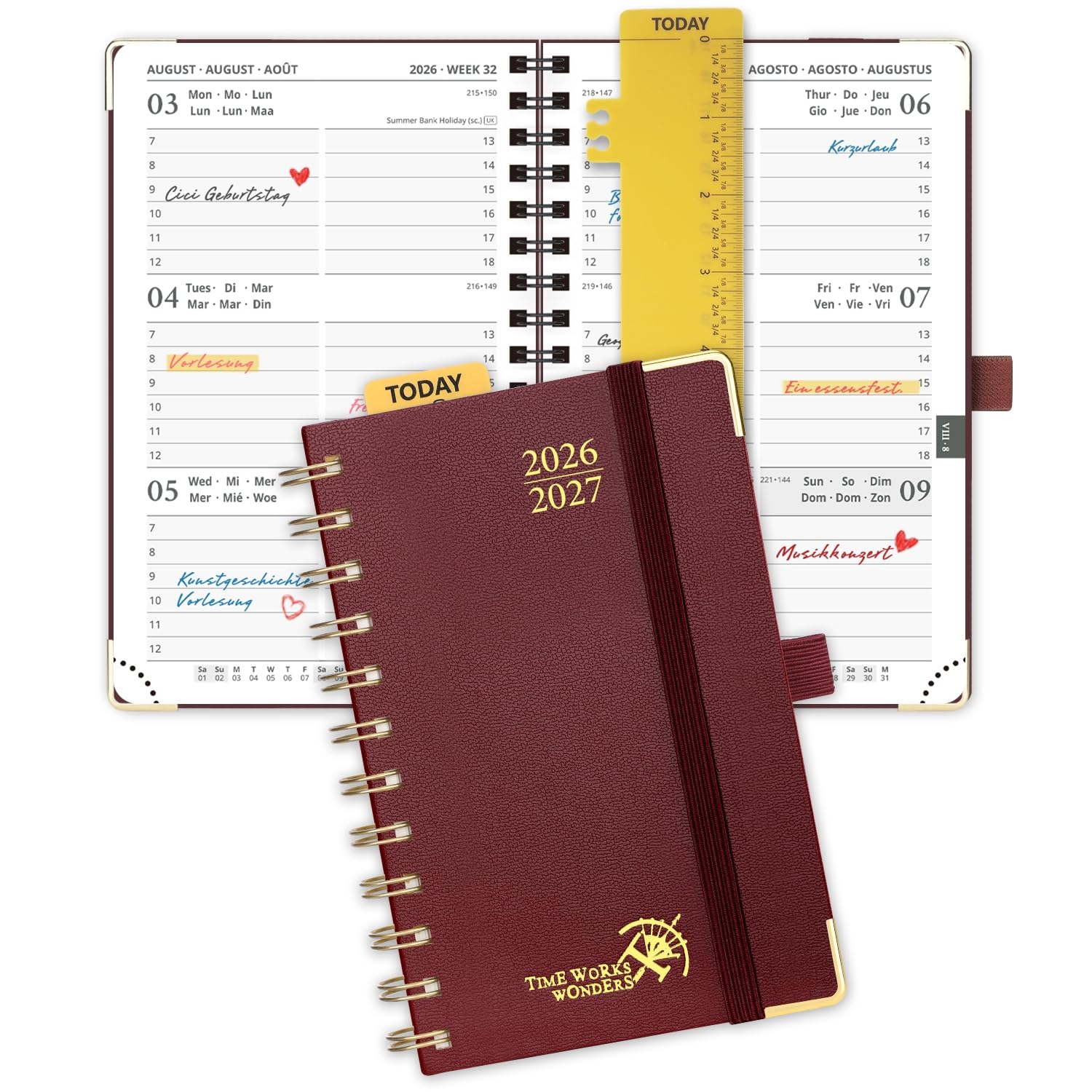 POPRUN Kalender 2026 2027 Buchkalender Ringbuch mit Hardcover, ca. A4 (26,5 x 21,5 cm), 17-Monate-Terminplaner (Aug.2026-Dez.2027), Wochenplaner 2026 2027