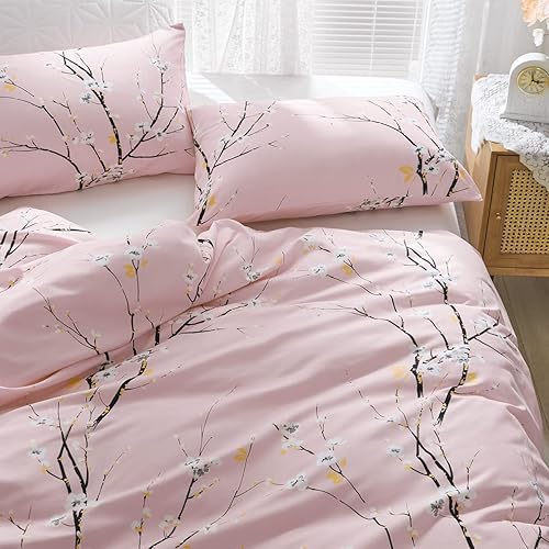 Miniatura 5 de RYNGHIPY Juego de edredón tamaño matrimonialqueen juego de ropa de cama floral rosa para niños adolescentes y niñas diseño reversible de ramas