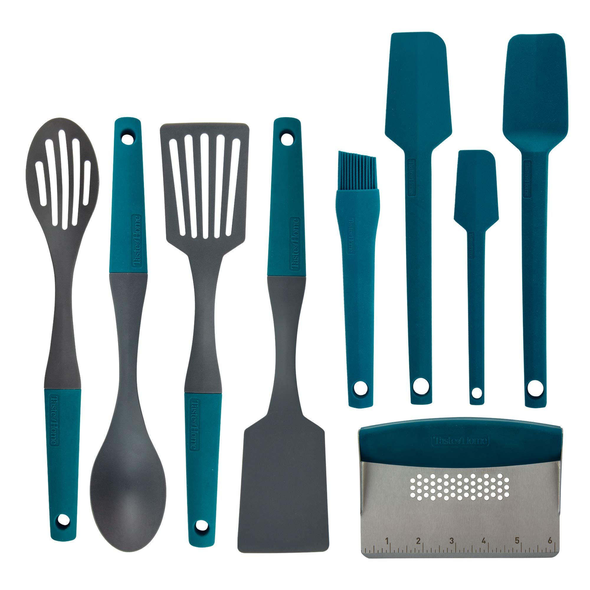 Taste of HomeUltimate 9 Piece Nylon and Silicone Kitchen Utensil Set in Sea Green and Charcoal Gray for Baking and Nonstick Cookware