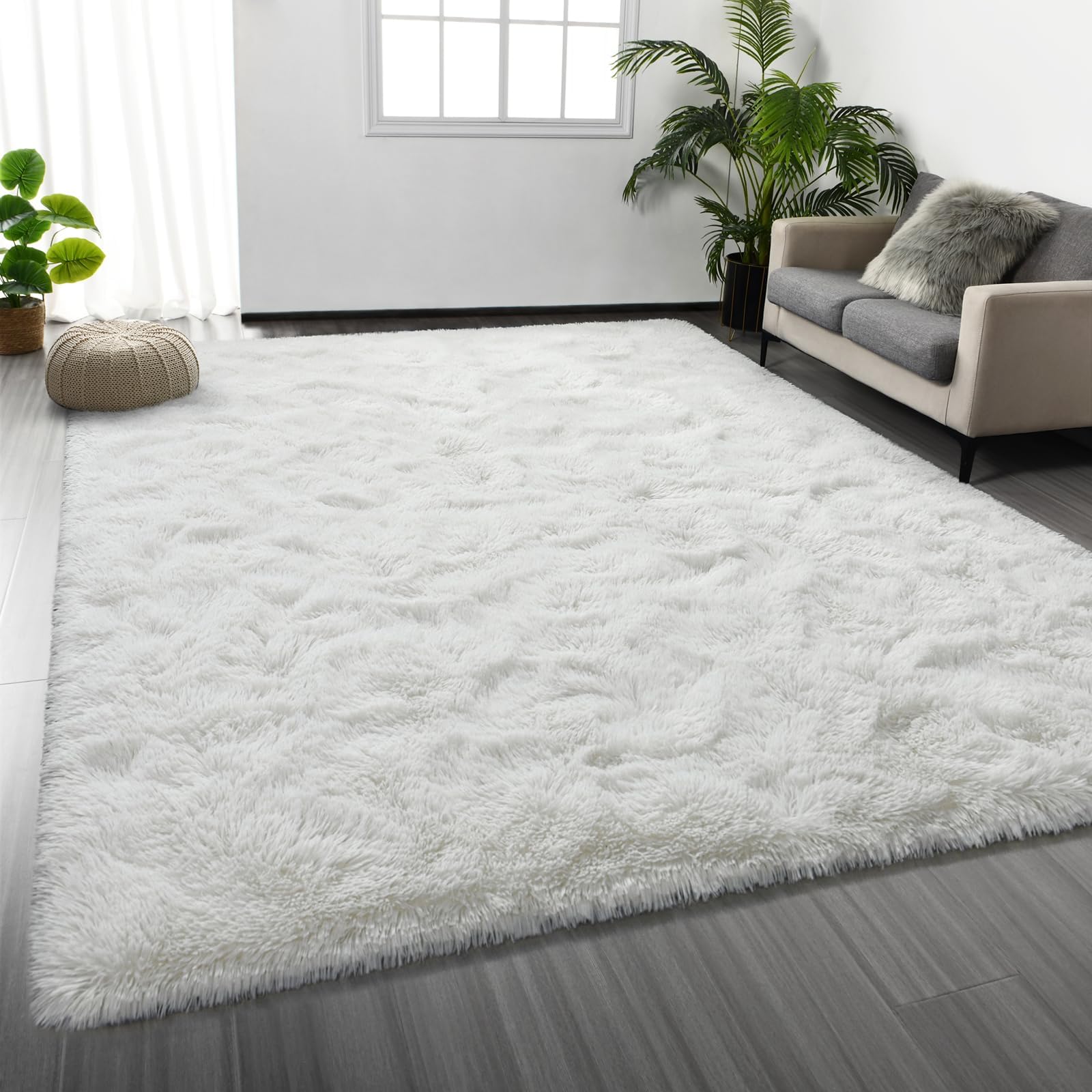 Deerhoo Shag Area Rug, 4 X 6 Plush Fuzzy Rugs for Living Room, Ultra Soft Fluffy Furry Rug for Bedroom, Indoor Carpet Nursery Rugs for Kids Room Home Decor, White
