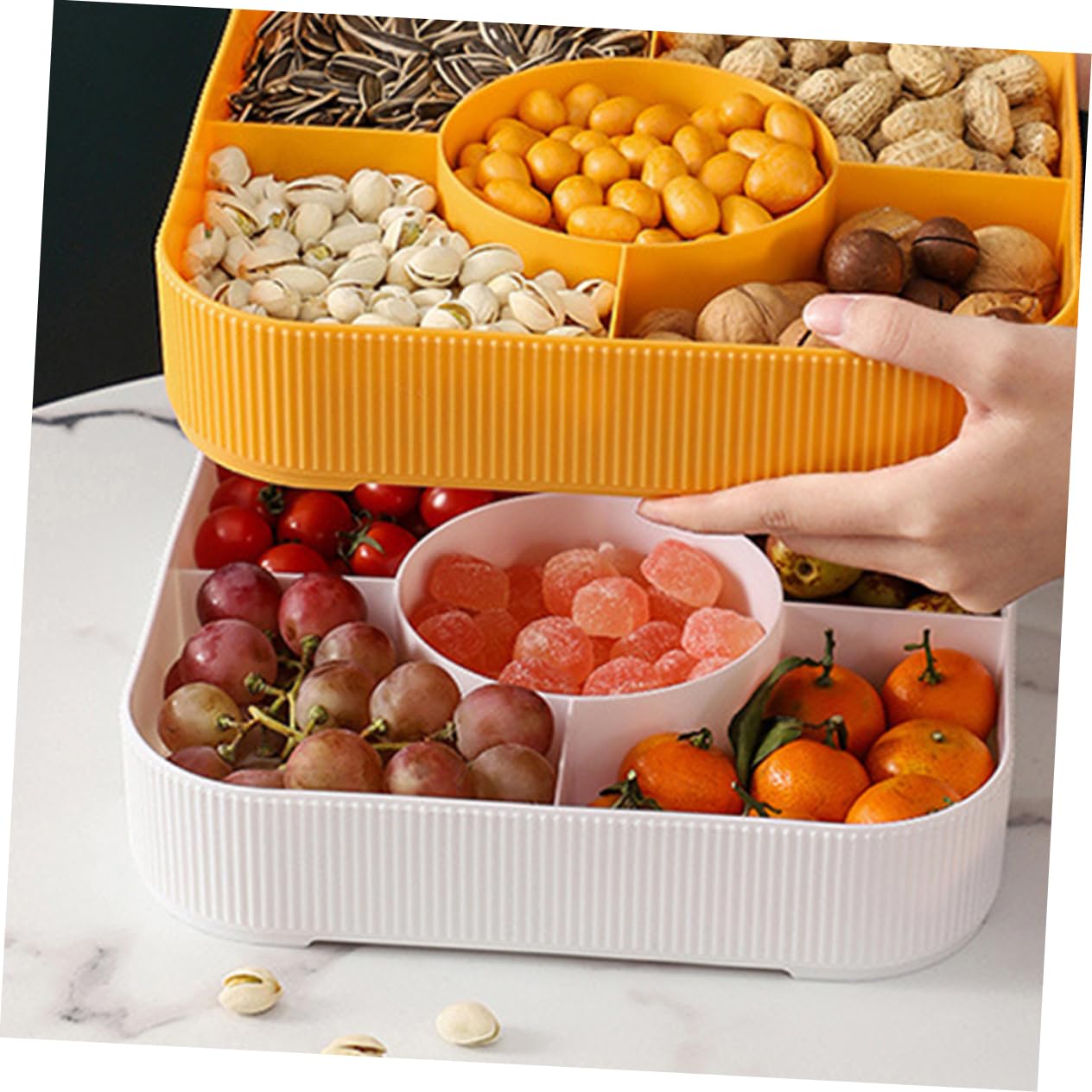 BESTOYARD 1pezzi Contenitore Snack Multifunzionale Con Coperchio Per Frutta e Snack Vassoio Riutilizzabile Per Feste e Nic Per Antipasti e Dolci