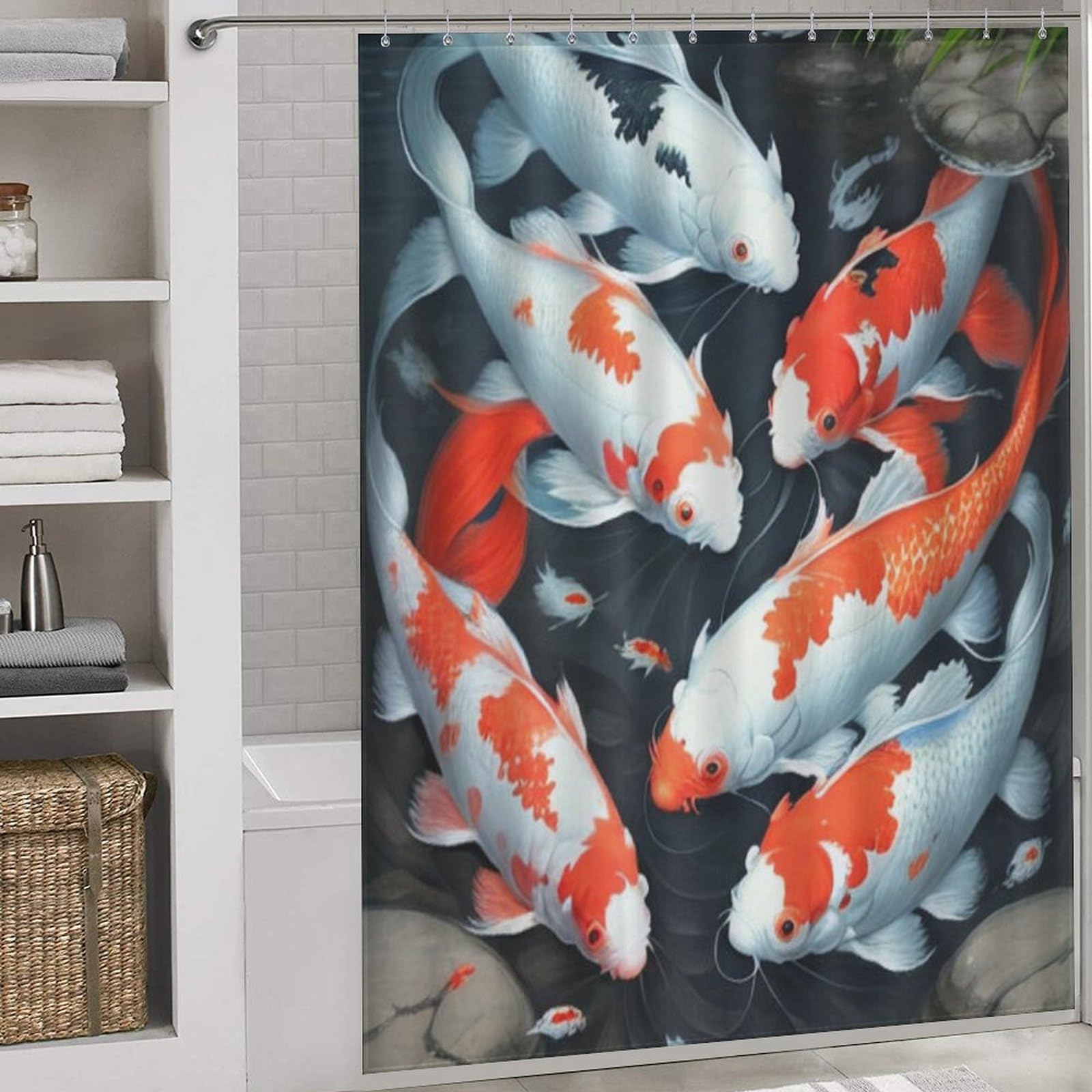 Rideau de douche poisson koï pour baignoire : l'ambiance spa zen et lavable en machine