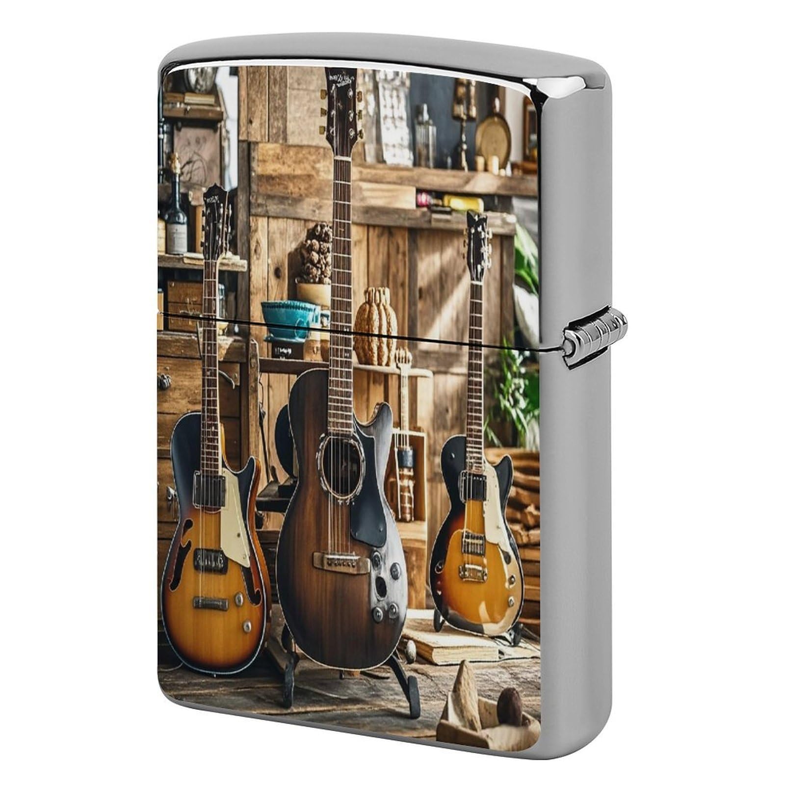 Fekiloot Style Guitar Musical Instrument Lighter Case Cover Metal Lighter Case