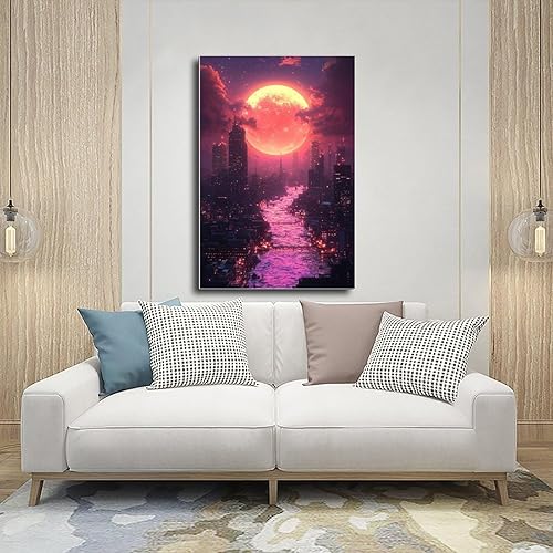Miniatura 5 de ZMLIS Synthwave Retro Futurism Wall Art  Neon Vaporwave Poster for Gamer Room & Cyber Decor Canvas Poster Bedroom Decor Sports Landscape Office Room