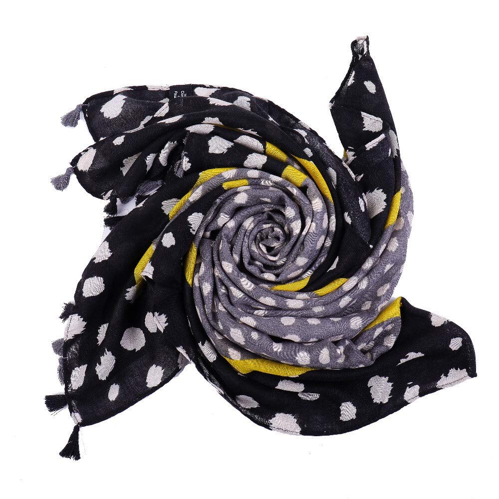 Écharpe châle chaud en coton et lin noir à pois pour femme Vent Nouveau