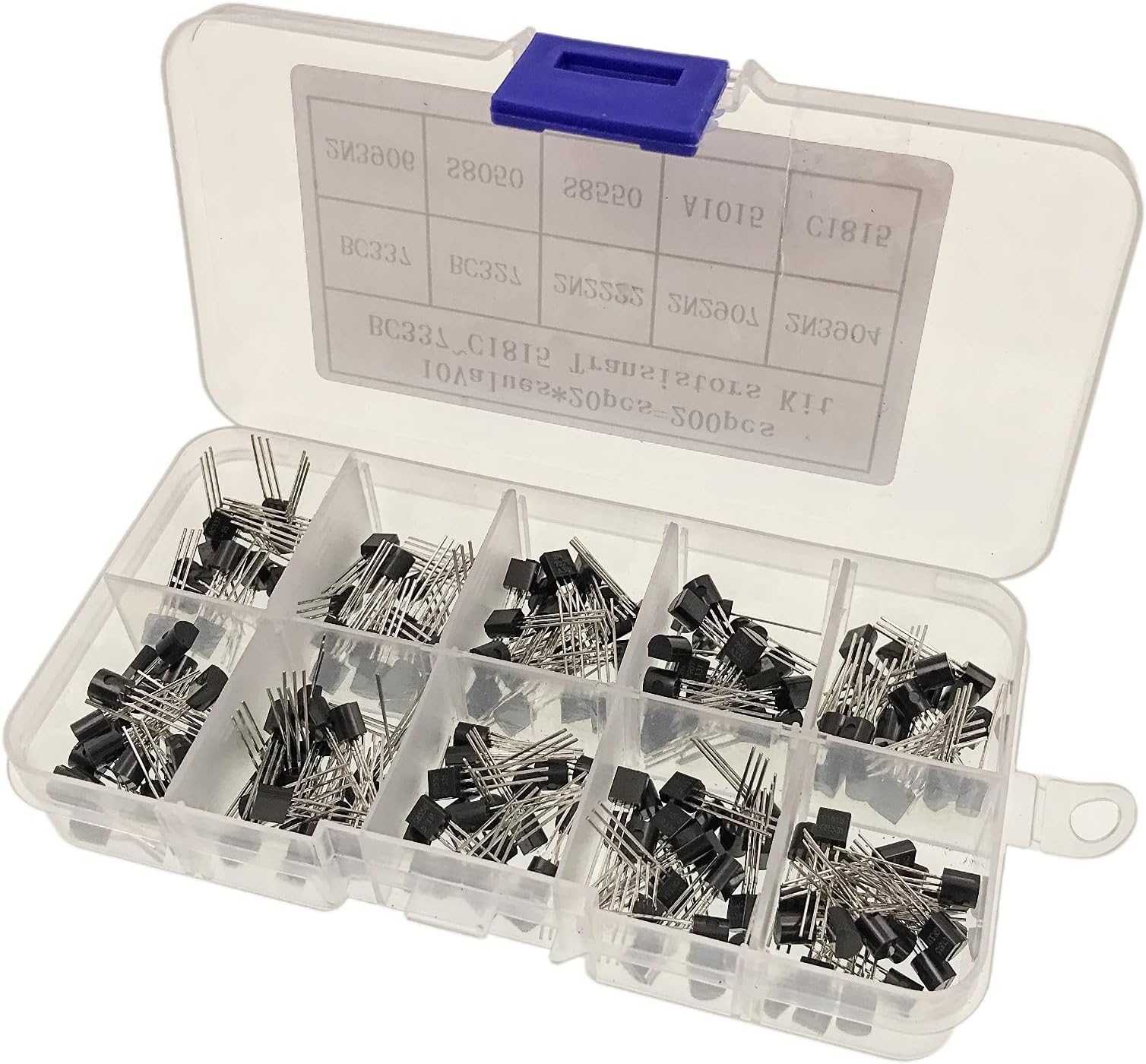 JZK 200 PCS bipolar BJT transistors assortment kit,10 values PNP NPN power transistors set, BC337 BC327 2N2222 2N2907 2N3904 2N3906 S8050 S8550 A1015 C1815