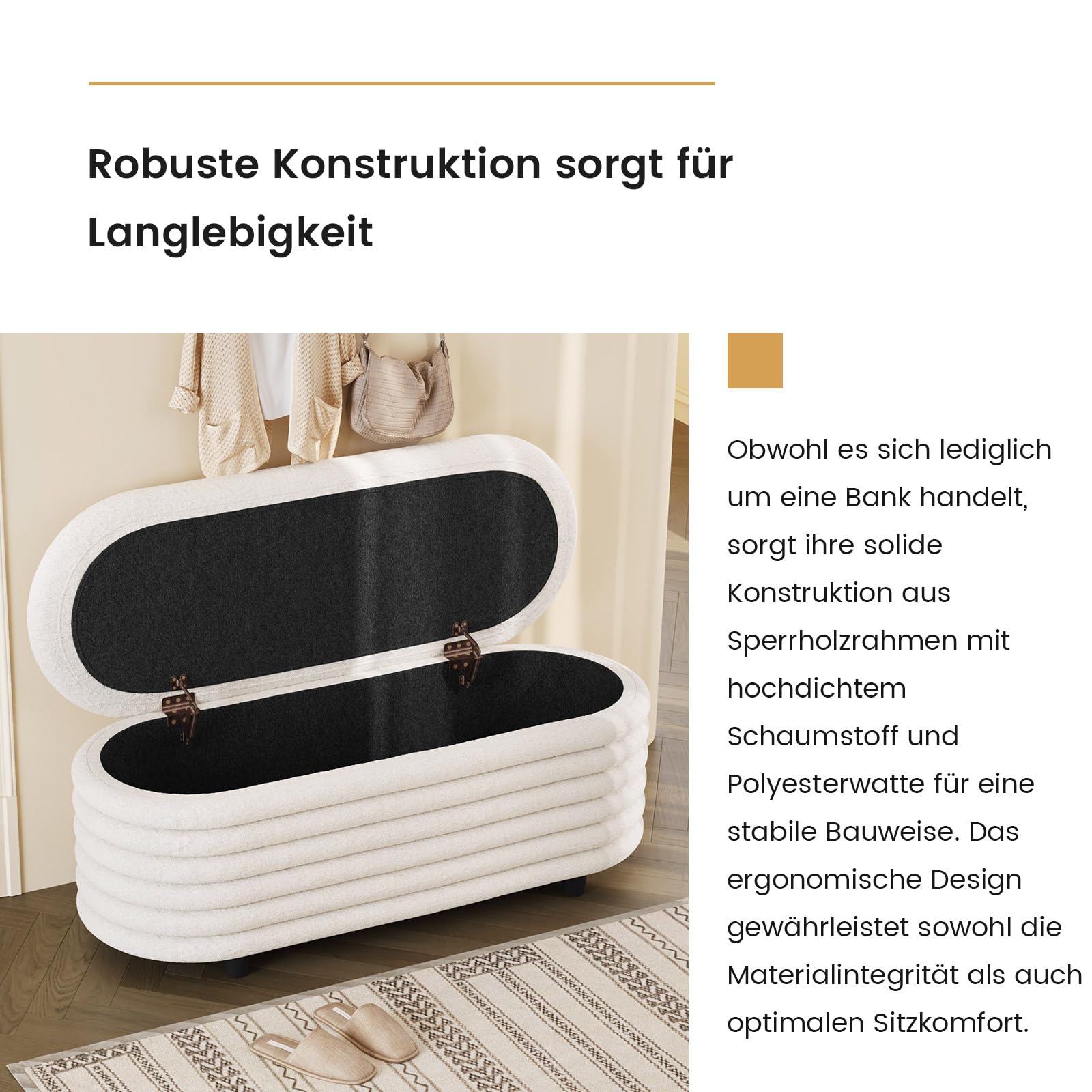Guyii Sitzbank mit Stauraum aus Lammfellimitat – Beige Polsterbank fürs Schlafzimmer, Bettbank & Bank mit Stauraum – Weiche Sitzbank Schlafzimmersitzbank, Polsterbank mit Stauraum modern