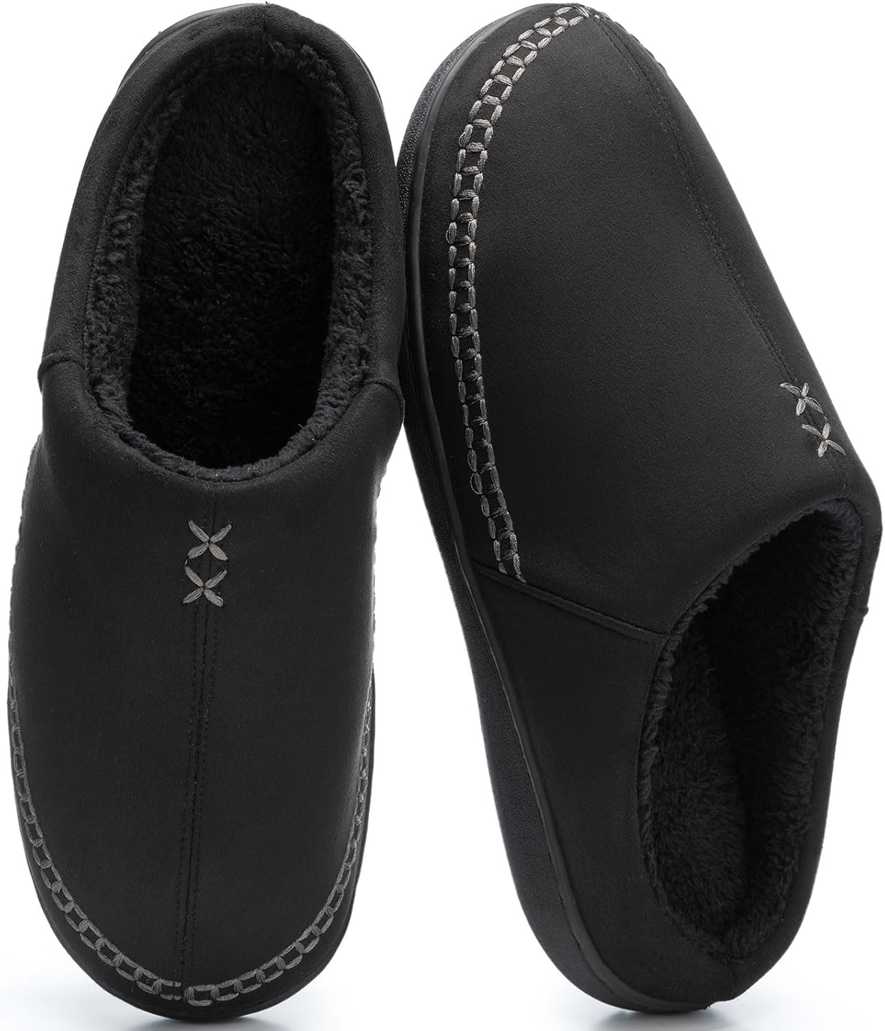 GOEWY Mens Slip On Moccasin Slippers with Memory Foam Indoor Outdoor House Shoes Non-Slip Men's Slipper Warm Comfy Slippers for Men Gifts for Men Him Dad