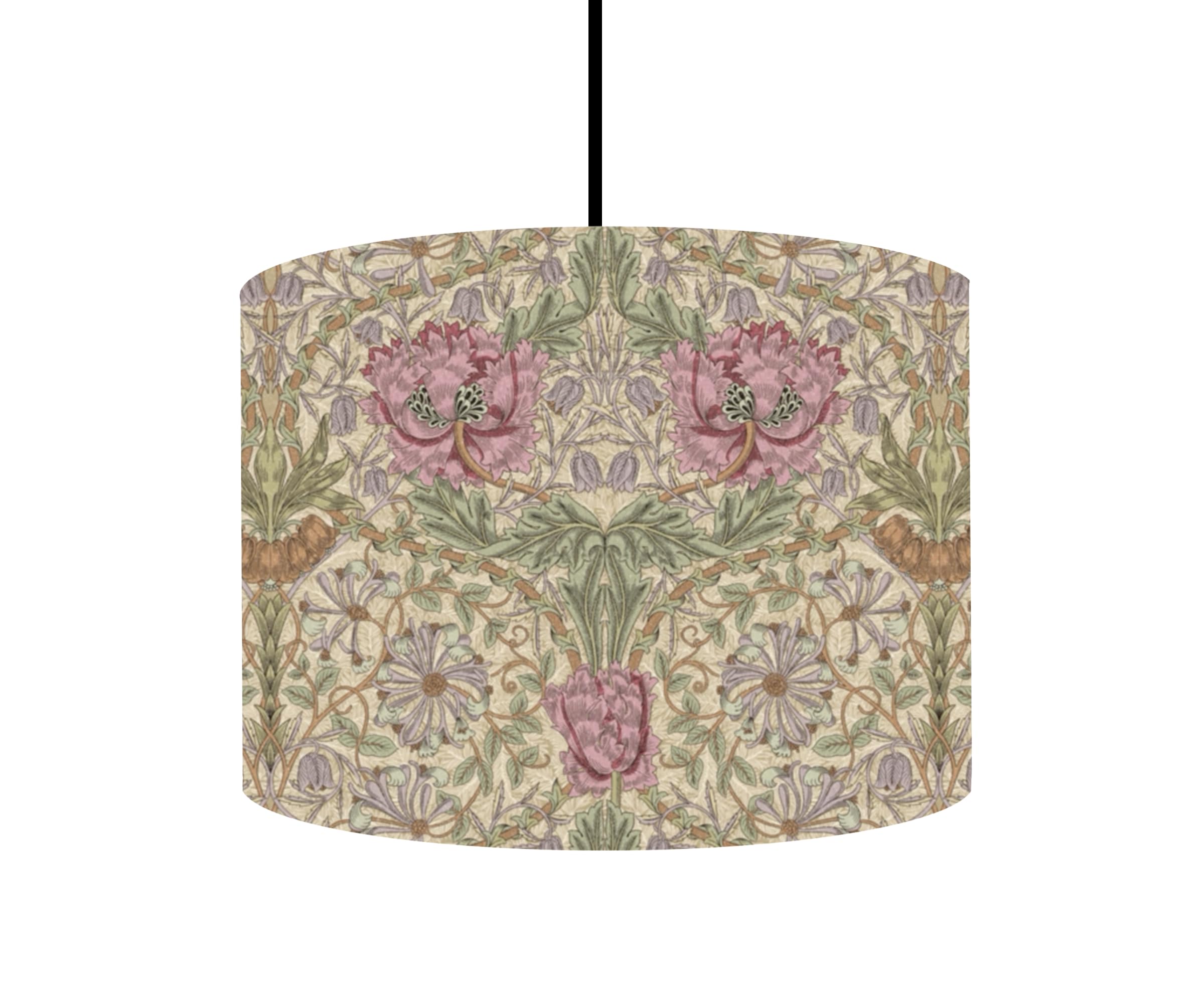 Kushade Pink And Green 40Cm (Diameter 16" X Height 10") William Morris Honeysuckle Rose Ceiling Lamp Shade