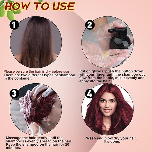 Miniatura 3 de GDRFNP Champú 3 en 1 para teñir el cabello, ingredientes herbarios, champú para mujeres y hombres, champú de cobertura de canas, 16.9 fl oz (borgoña