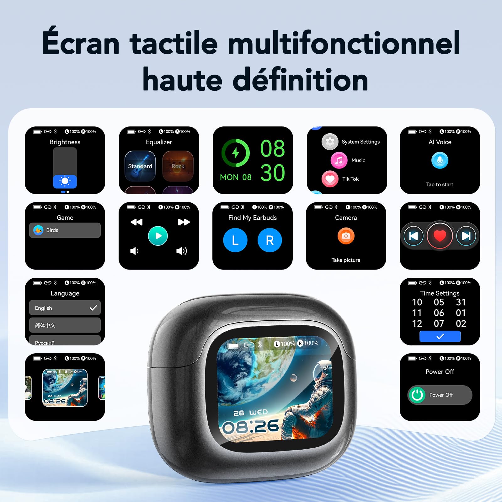 NE32 Ecouteur Traducteur Instantané,150 langues et 9 modes de traduction,Traduction vocale instantanée,48H Autonomie,Microphone antibruit ENC.Écouteurs sans fil AI Bluetooth 6.0 pour voyage/études.