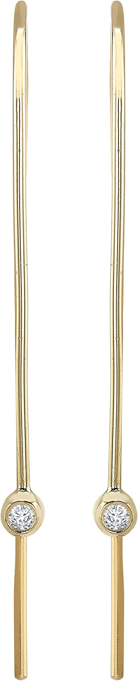 Zoe Chicco Women's 14ct Yellow Gold Round White Diamonds Bezel Setting Wire Earrings