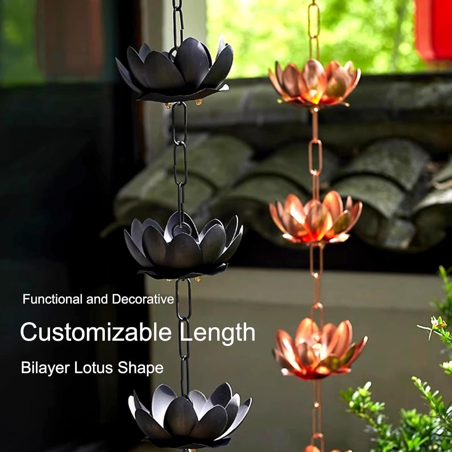 Rain Chains Rain Chains for Outside Gutters, Rain Chain with Petals Shape Collector Cups(150cm/5ft)