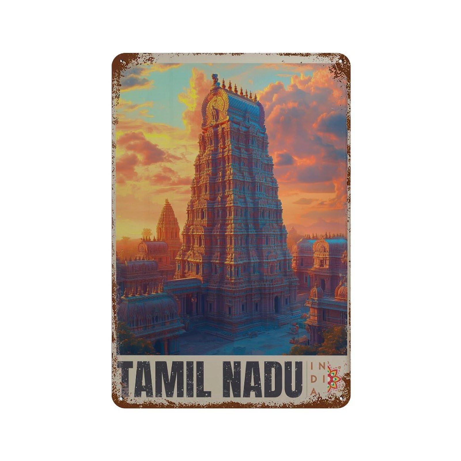 xiaoxiaoshen Tamil Nadu Temple Wall Decor Art Metal Tin Poster Modern Home Decor Art Home Bar Shop Decorations Vintage Sign 30x20cm