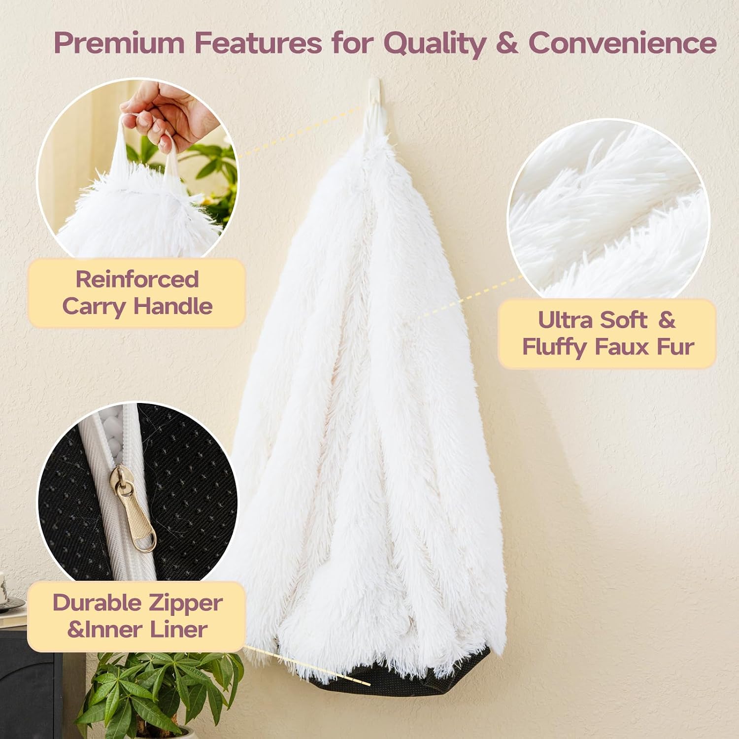Fluffy Faux Fur Bean Bag Chair Cover(No Filler), White image 4
