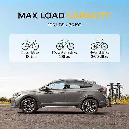 Miniatura 7 de BougeRV Soporte de bicicleta mejorado 2.0 con doble bloqueo para SUV camión, capacidad de 165 libras, soporte para bicicletas de 234 con receptor de