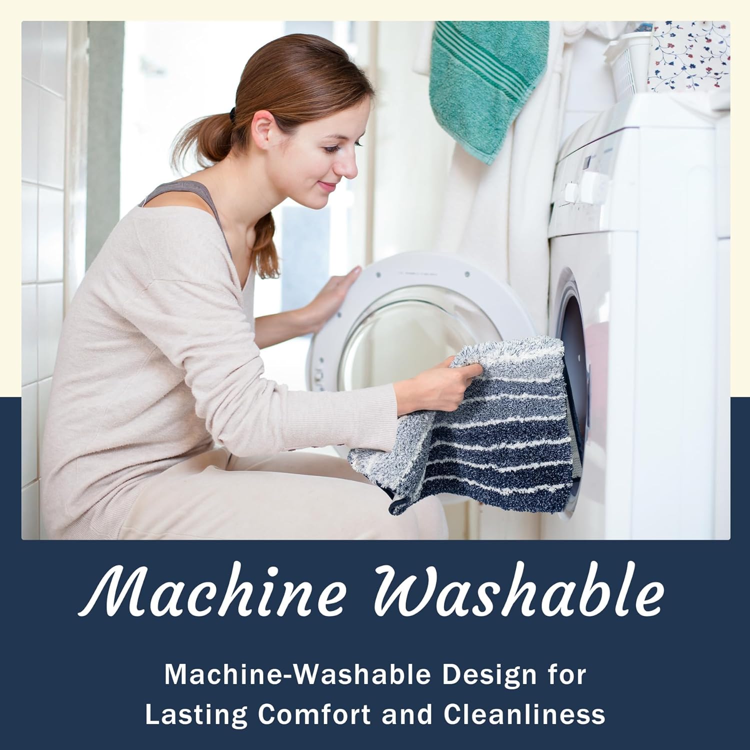 Blue Bathroom Rug 18"x24" Non-Slip, Soft and Absorbent Bath Rugs, Machine Washable, Navy Stripe Bath Mats for Bathroom Floor, Tub and Shower - Image 6