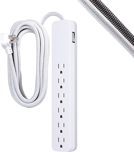Miniatura 2 de GE 45190 Protector de sobretensiones de 6 tomas y tira de alimentación Pro Mini de 3 tomas, cable de extensión trenzado de diseño de 6 pulgadas,
