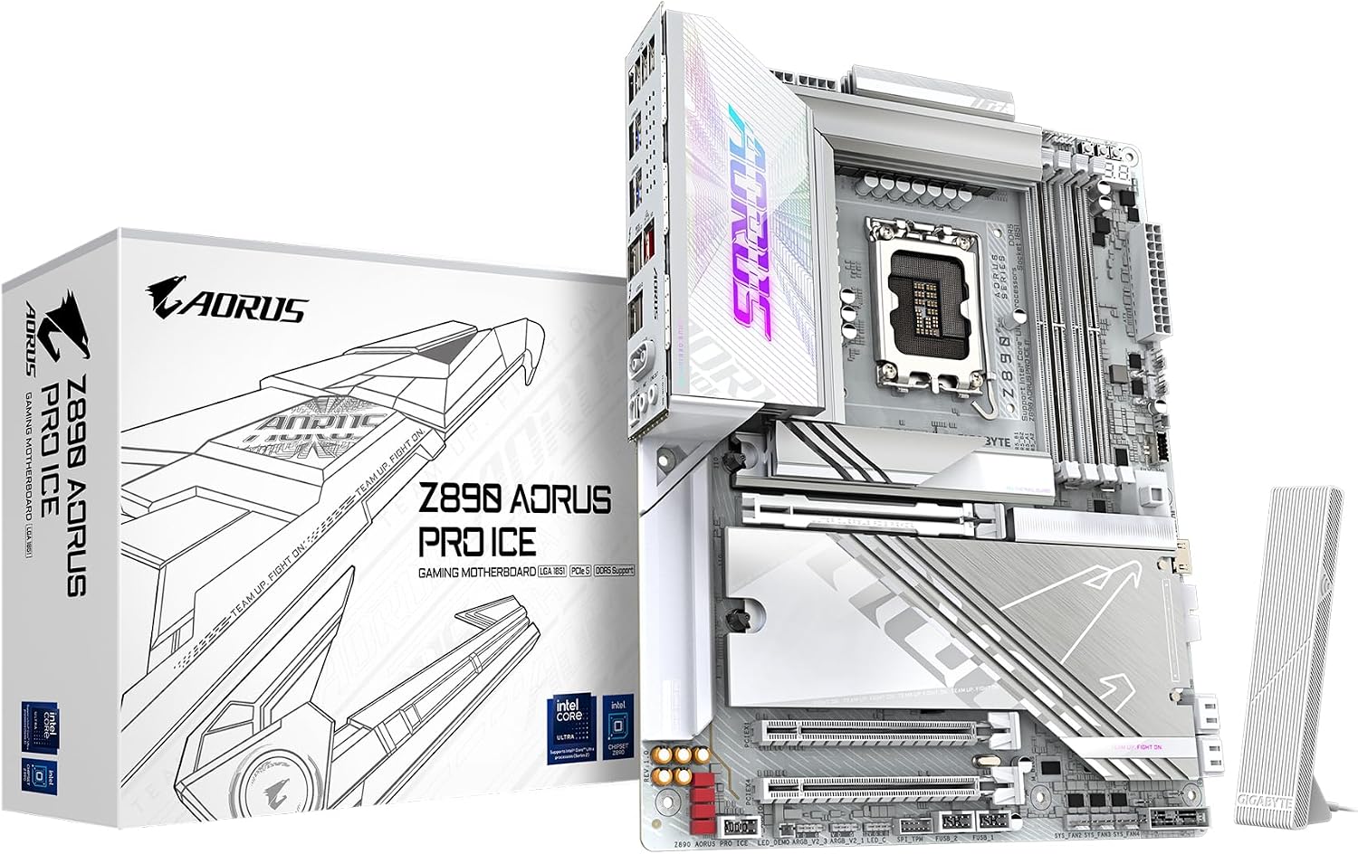 Z890 AORUS PRO ICE Intel Core Ultra (Series 2) LGA 1851 Motherboard, ATX, DDR5, 5X M.2, PCIe 5.0, Thunderbolt 4, WIFI7, 5GbE LAN, EZ-Latch