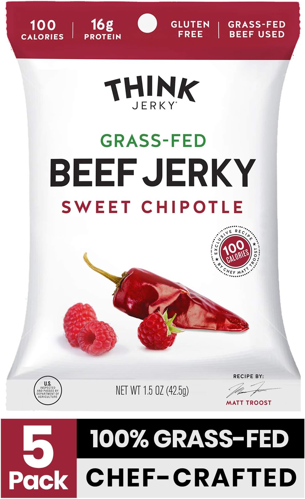 Think Jerky Beef Jerky by Delicious Chef Crafted Jerky, Sweet Chipotle, 1.5 Ounce (Pack of 5)
