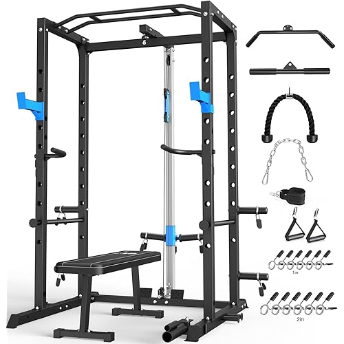 ULTRA FUEGO Power Cage, Multi-Functional Power Rack with J-Hooks, Dip Handles, Landmine Attachment and Optional Cable Pulley System for Home Gym