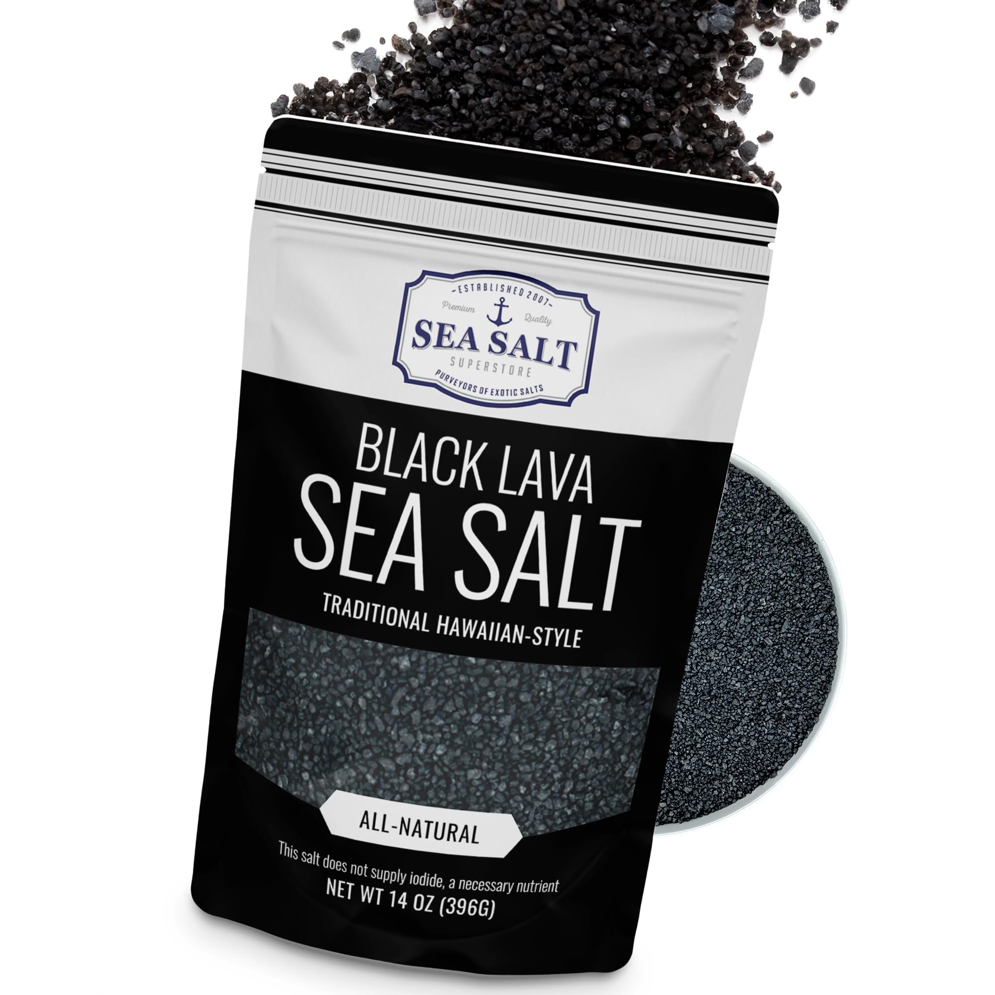 Hawaiian-Style Black Lava Sea Salt, Black Sea Salt with Activated Charcoal - for Cooking & Finishing, 14 oz Bag