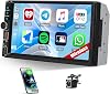 Double Din Wireless Apple CarPlay Android Auto Car Stereo 2 Din Radio with Bluetooth 7 Inch Touch Screen, FM, Video Output, Type-C/USB Fast Charging, USB/AUX/TF Input, SWC Mirror Link Backup Camera