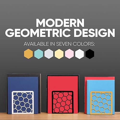 Vista 54 de GEOMOD Sujetalibros geométricos de metal amarillo de panal decorativos, extremos altos y resistentes para estantes, moderno y resistente, soporte