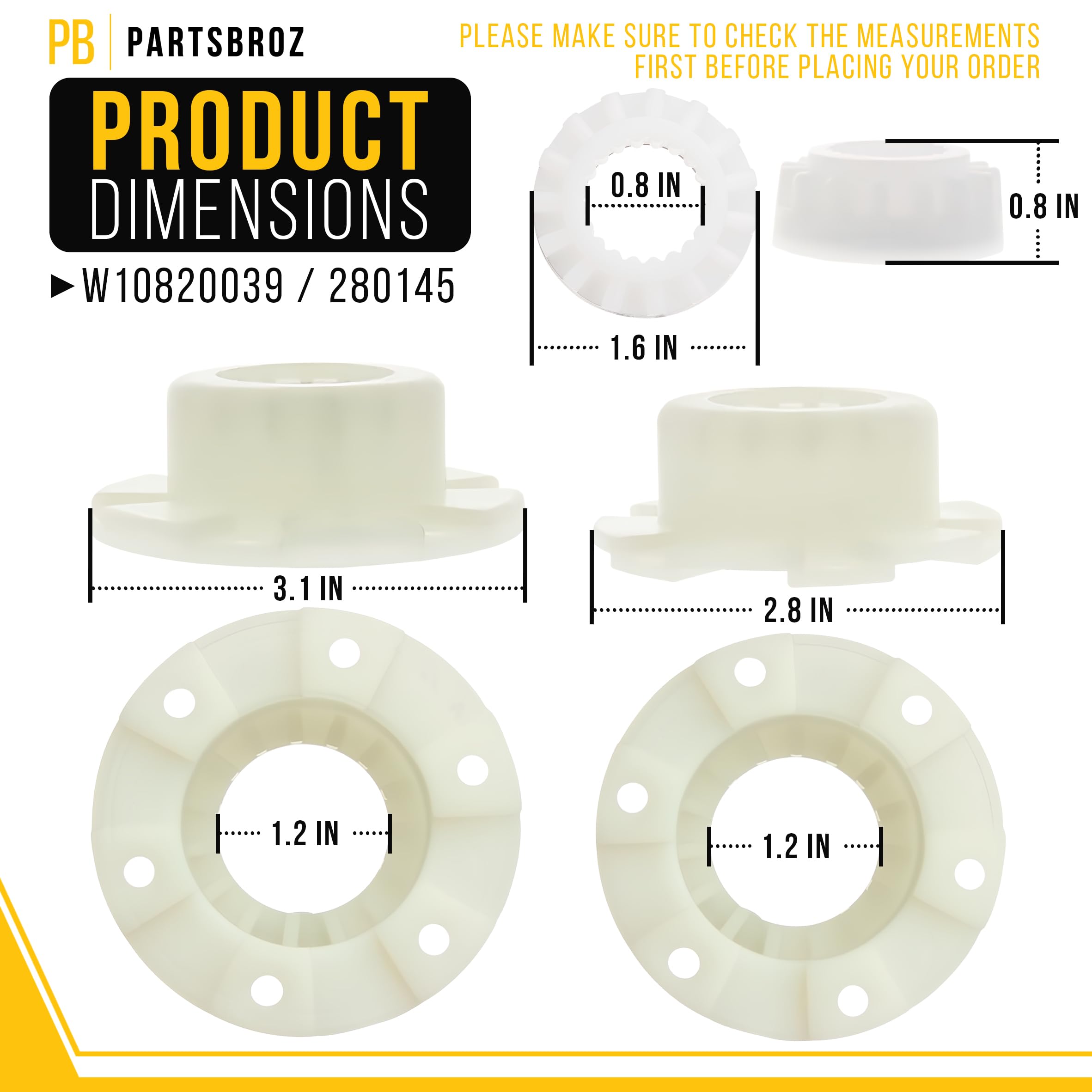 Amazon.com: PartsBroz W10820039 Washer Hub Kit 280145 for