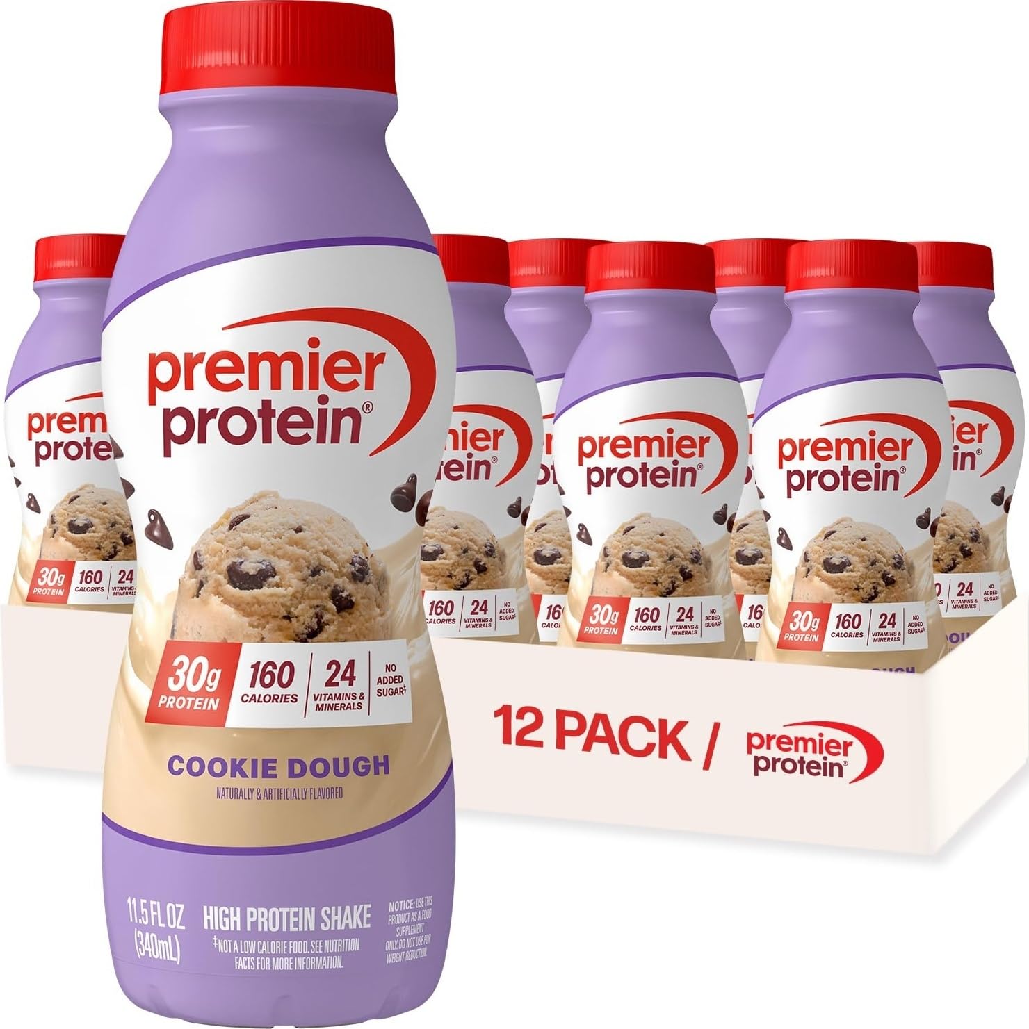 Premier Protein 30g High Protein Shake, Cookie Dough, 12 Pack | 160 Calories, 24 Vitamins & Minerals, No Added Sugar, Supports Muscle Health, Gluten-Free, 11.5 oz